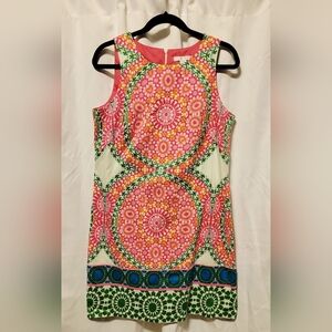 LONDON TIMES SZ 10 Vibrant Pink and Green Women's Mini Dress Cotton Blend